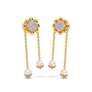Floral Creation Pearl Diamond Dangle Earrings
