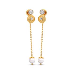 Glistening Pearl Diamond Dangle Earrings