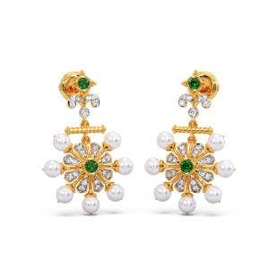 Spoked Chariot Pearl Diamond Dangle Earrings