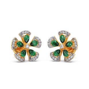 Periwinkle Flower Diamond And Gemstone Stud Earrings