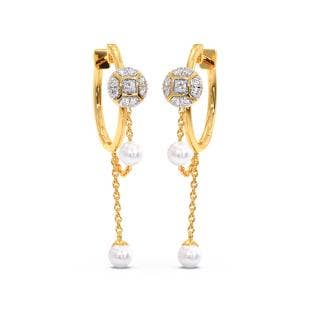 Royal Dignity Pearl Diamond Dangle Earrings