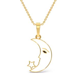 Crescent Moon Star Gold Pendant