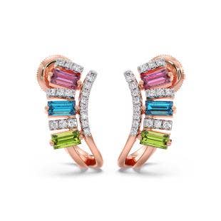 Imaginary Diamond And Gemstone Half Hoop Earrings