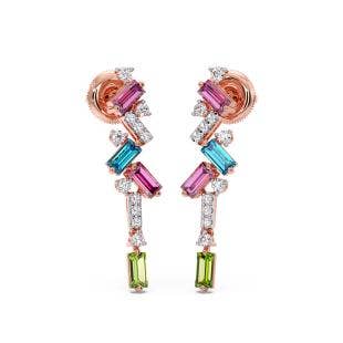Rainbow Diamond And Gemstone Dangle Earrings