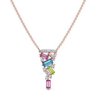 Rainbow Diamond And Gemstone Pendant Necklace