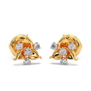 Tri Petal Flower Diamond Stud Earrings