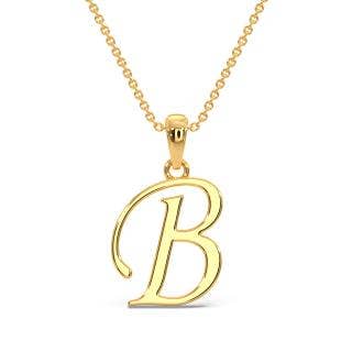 Cursive B Initial Alphabet Gold Pendant