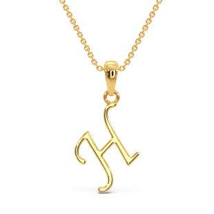 Cursive H Initial Alphabet Gold Pendant
