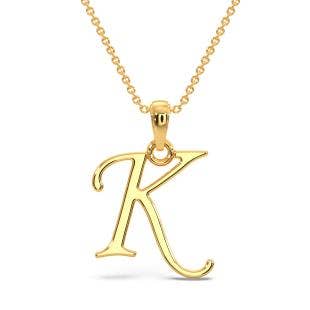 Cursive K Initial Alphabet Gold Pendant
