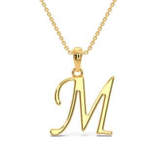 Cursive M Initial Alphabet Gold Pendant