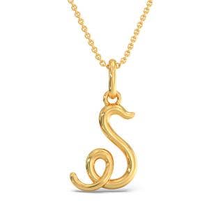 Cursive S Initial Alphabet Gold Pendant