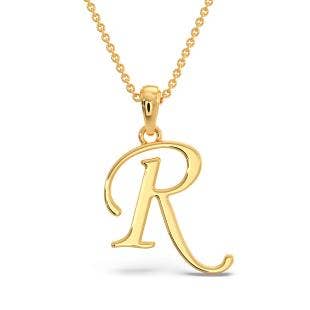 Dazzle R Initial Alphabet Gold Pendant
