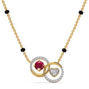 Geometric Lovers Heart Diamond And Gemstone Mangalsutra
