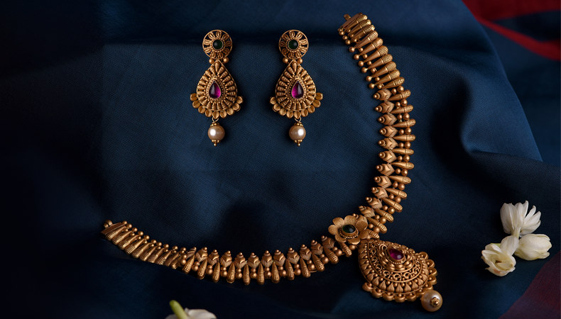 Gold Necklace and Gold earrings