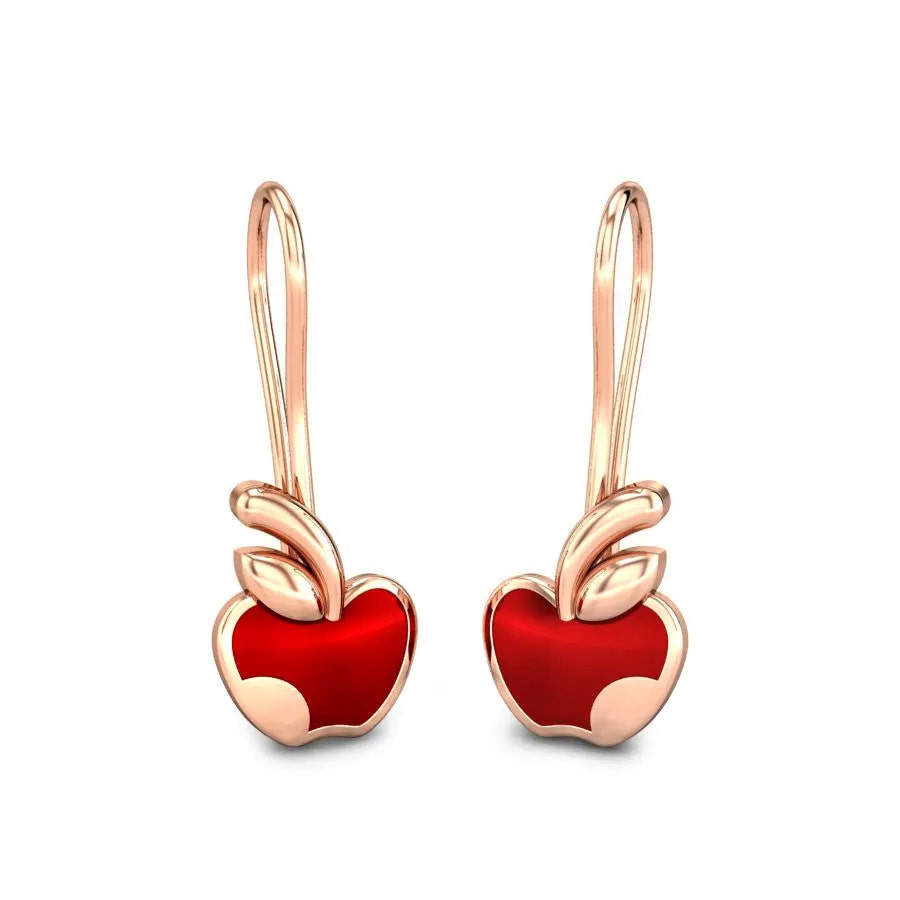 Red Apple Gold Earrings For Kids